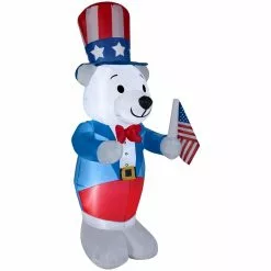 Gemmy Airblown Inflatable Fourth of July White Bear, 6 ft., G-49624
