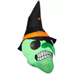 Gemmy Air-Blown Green Witch Skull Inflatable, Self-Inflates, G-54947