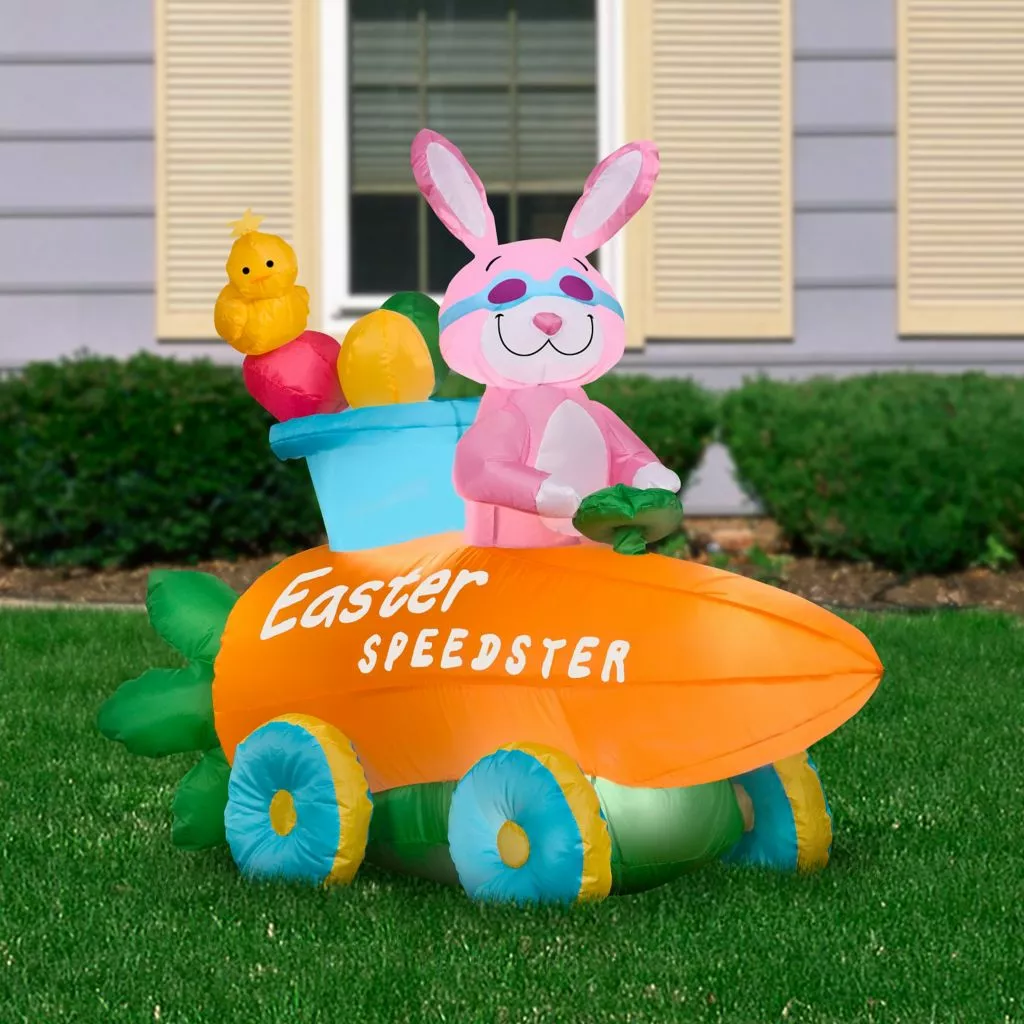 Gemmy Airblown Bunny in Easter Speedster Scene Decor 4 Gemmy Airblown Bunny in Easter Speedster Scene Decor - Image 2