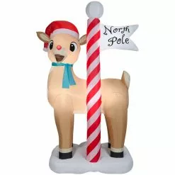 New! Gemmy Airblown Inflatable Rudolph the Red-Nosed Reindeer with North Pole Sign, G-110001