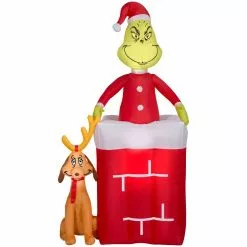New! Gemmy Animated Airblown Inflatable Grinch in Chimney, G-111590