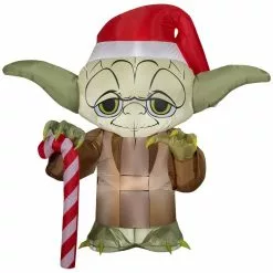 New! Gemmy Airblown Inflatable Yoda with Candy Cane, G-119287